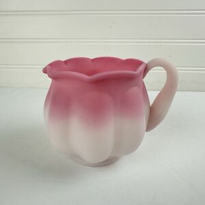 Fenton Rosalene Satin Glass Pink White Melon Creamer Pitcher Ribbed Handle